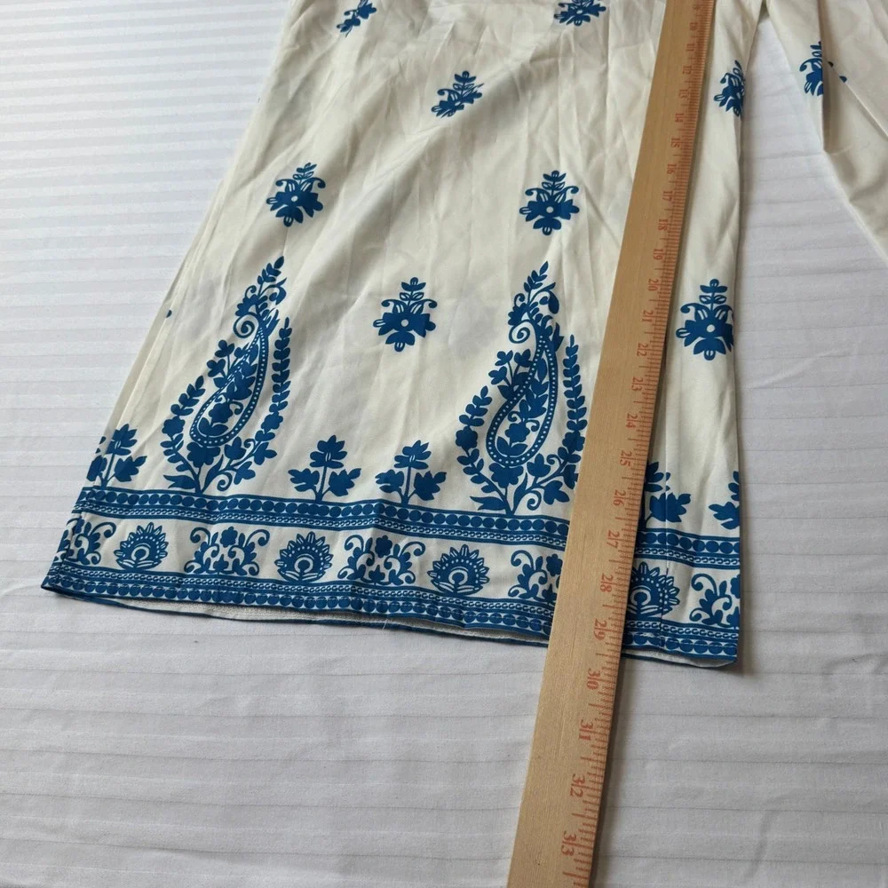 Blue Paisley Block Print Tunic and Wide Leg Pants Set Boho 2 Piece Outfit 5XL